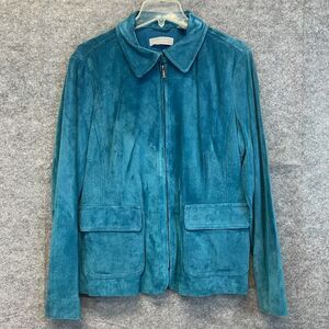 NWT LIZ CLAIBORNE Women’s Suede Leather Jacket XL Zip Front Teal Pockets Lined